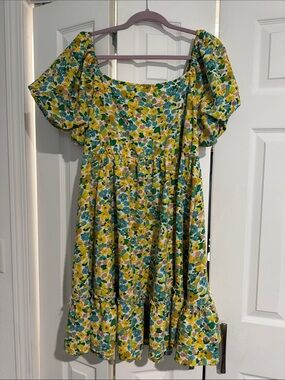 Umgee Yellow Floral Puff-Sleeve Casual Dress